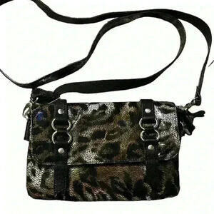 CHEZ Woman’s Fine Leather Snakeskin Embossed Crossbody Bag, Brown and Beige